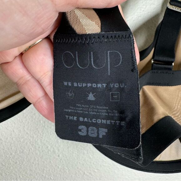 CUUP Sheer Balconette Bra Underwire Support Tan Black Nude Women’s Size 38F - Picture 5 of 5